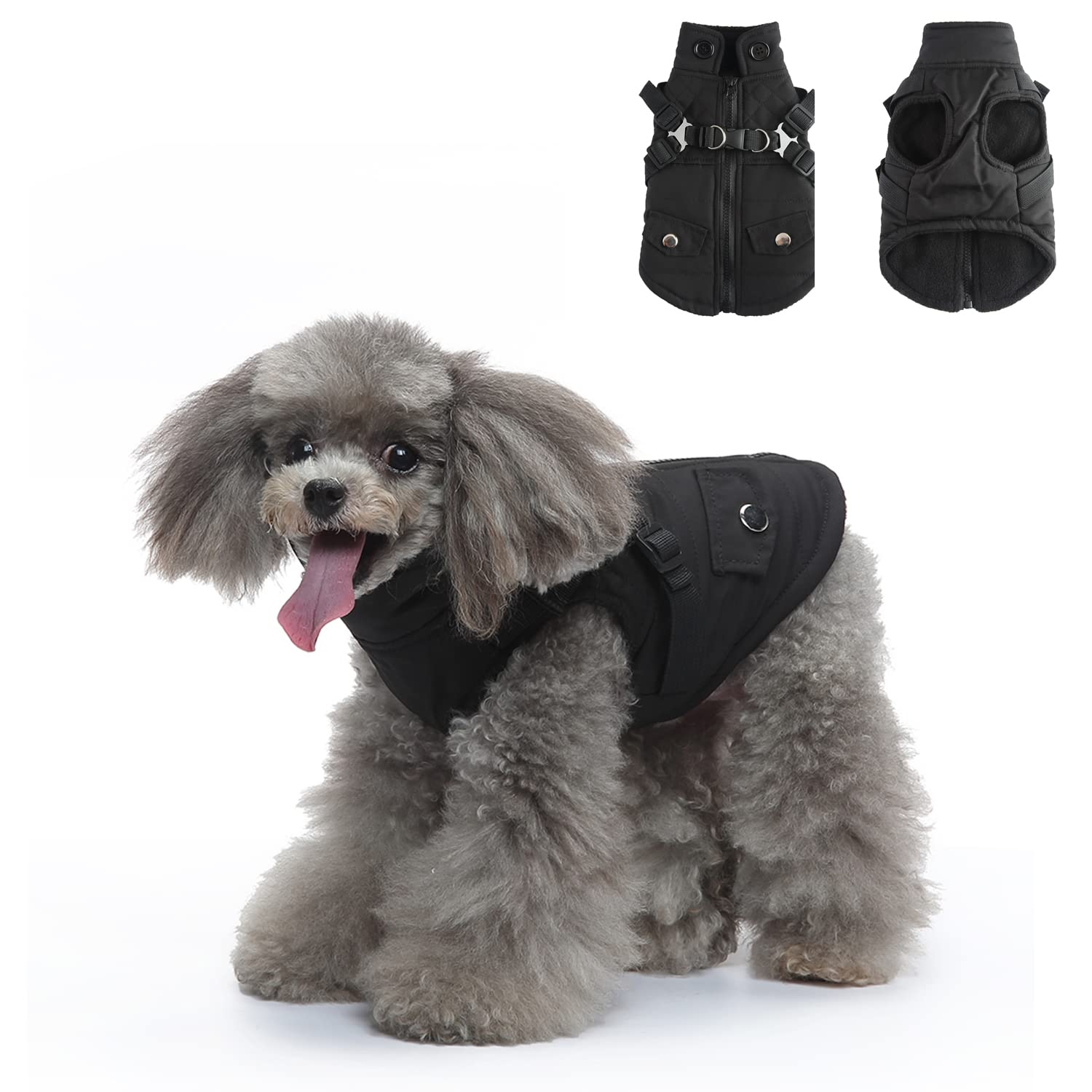 Dog Warm Coats, Dog Harness and Coat Zipper 2 in 1 Winter Jacket No Pull Dog Vest Harness Outfit Coats for Puppy Small Medium Dogs_XL(Black2)