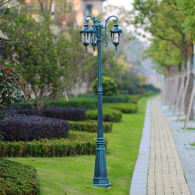 Lámpara de poste exterior vintage azul 2.05m 3 luces miniatura 4