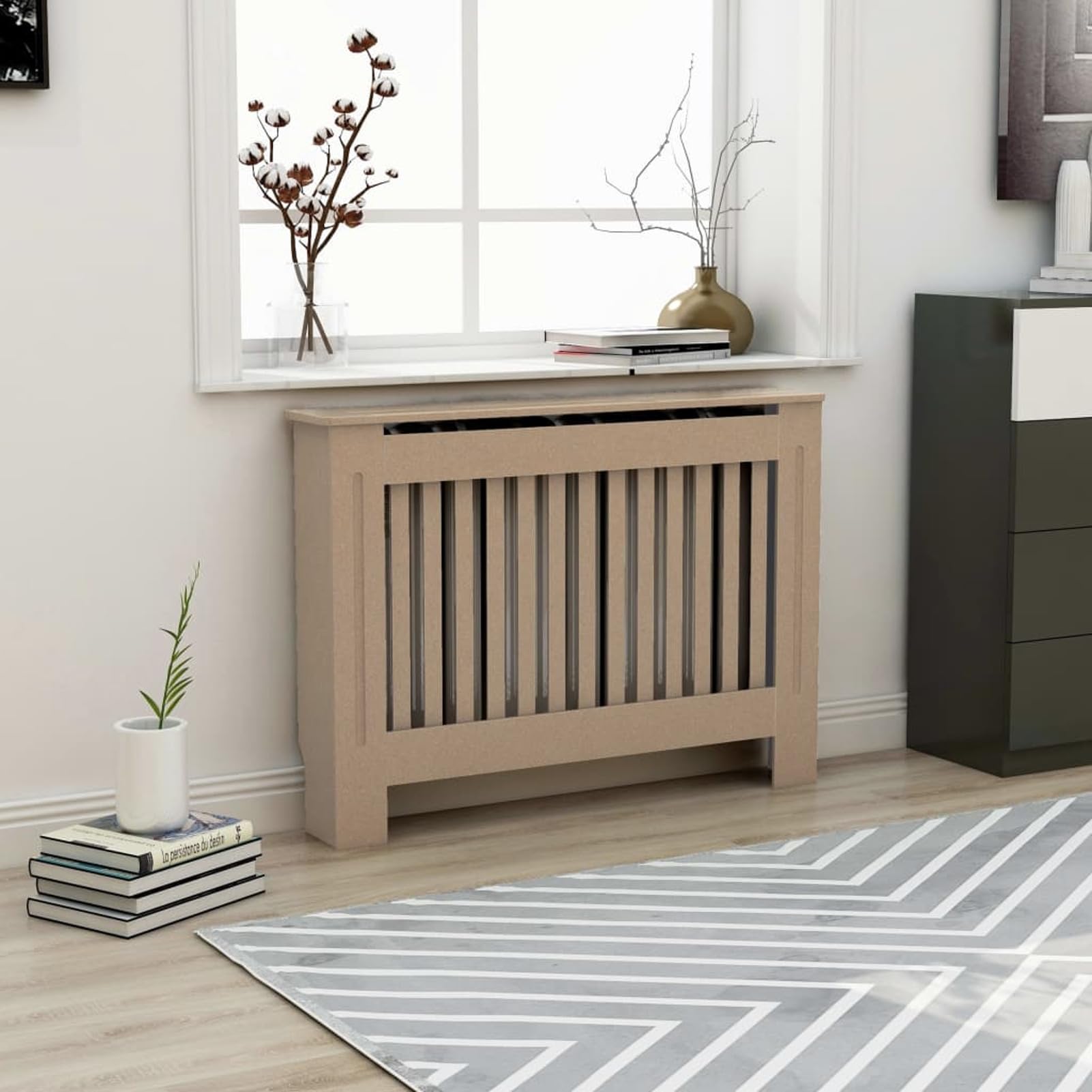 Brokky Cache-radiateur 112x19x81,5 cm MDF,Meuble Chambre Adulte,Grille Cache Radiateur