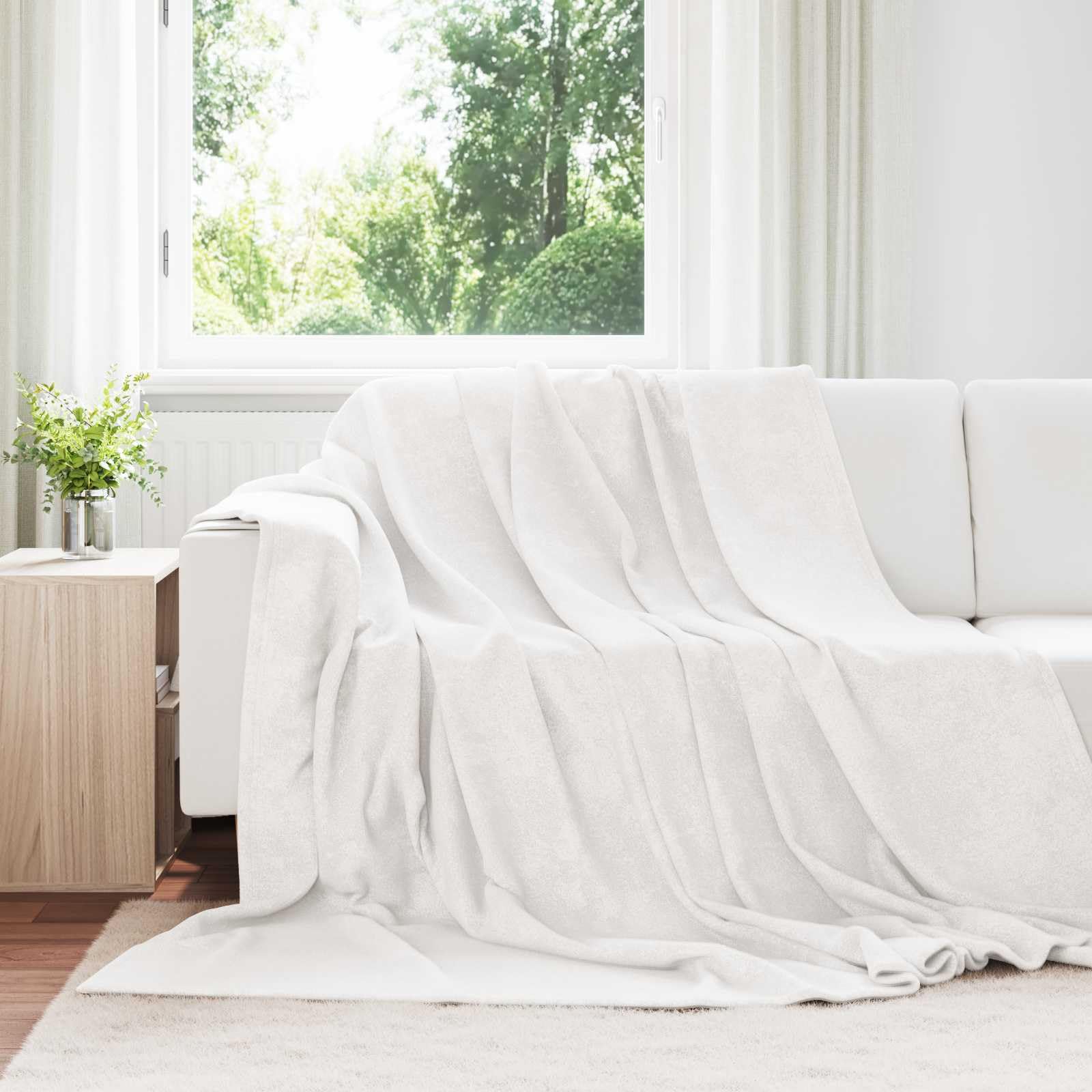 Manta blanca de forro polar, 220 x 240 cm, manta ligera como colcha, manta a cuadros, para sofá, dormitorio, salón, habitación de invitados y camping