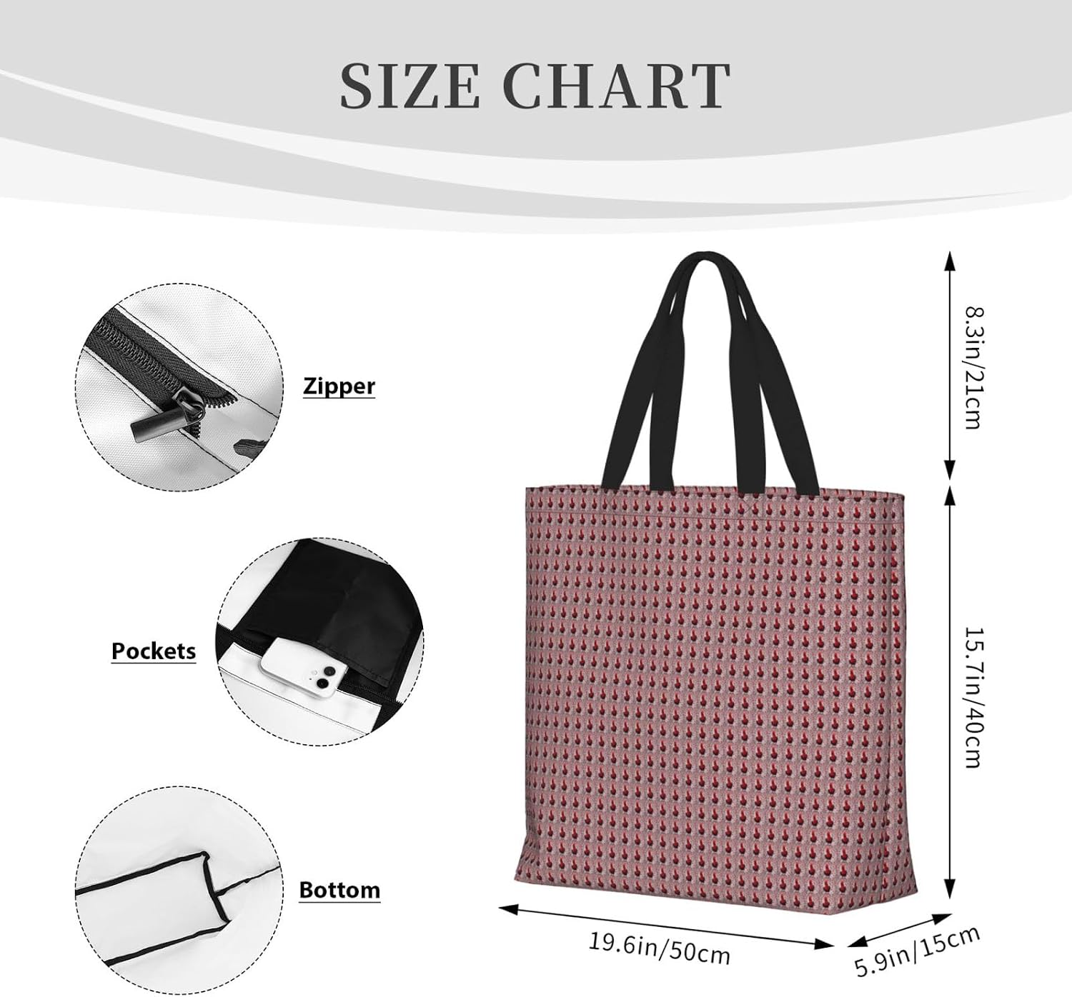 Red Chicken Print Eco-Friendly Tote Lightweight Grocery Bag Daily Commuting Travel Beach Gym Use