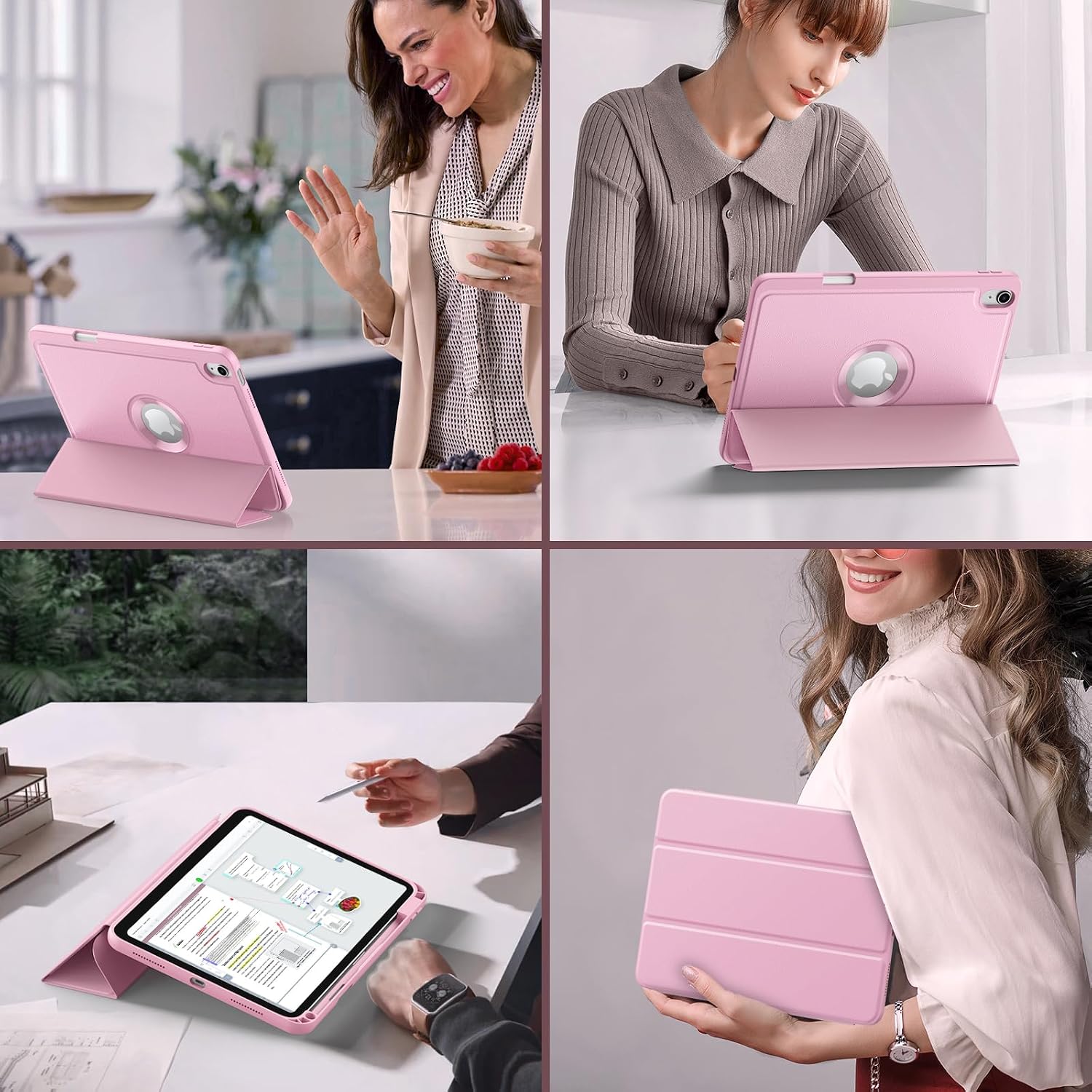 MoKo for iPad (A16) 11th Generation 2025 11-inch/10th Generation 10th 2022 10.9 inch Case with Pencil Holder, Smart Trifold Protective iPad Case with Soft TPU Back Stand Cover, Auto Wake/Sleep, Pink