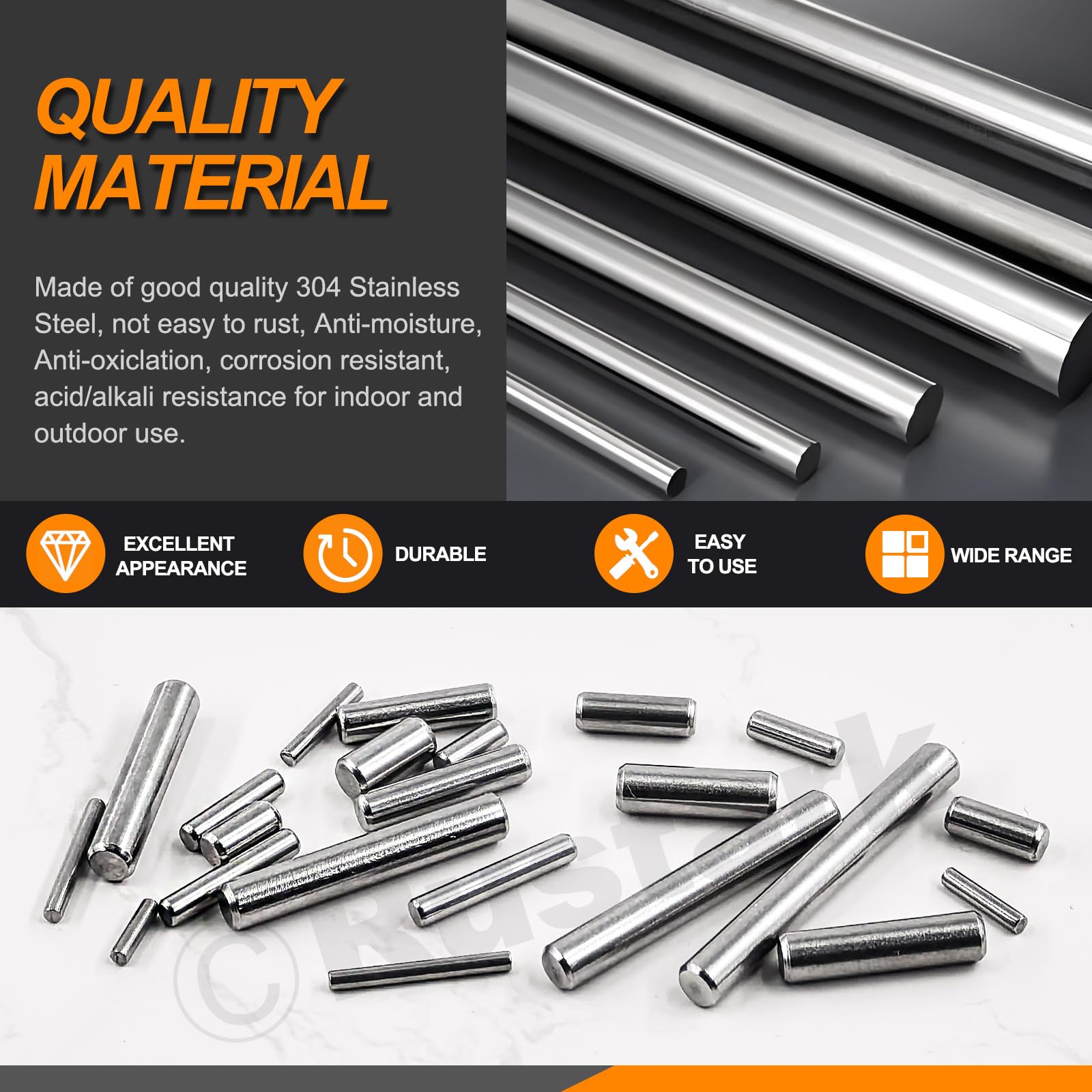 Rustark 110Pcs 22 Sizes M2 M3 M4 M5 304 Stainless Steel Dowel Pin Assortment Kit Cylindrical Shelf Support Pegs Pin Rod Fastener Elements for Mechanical Manufacturing Industry - Image 3
