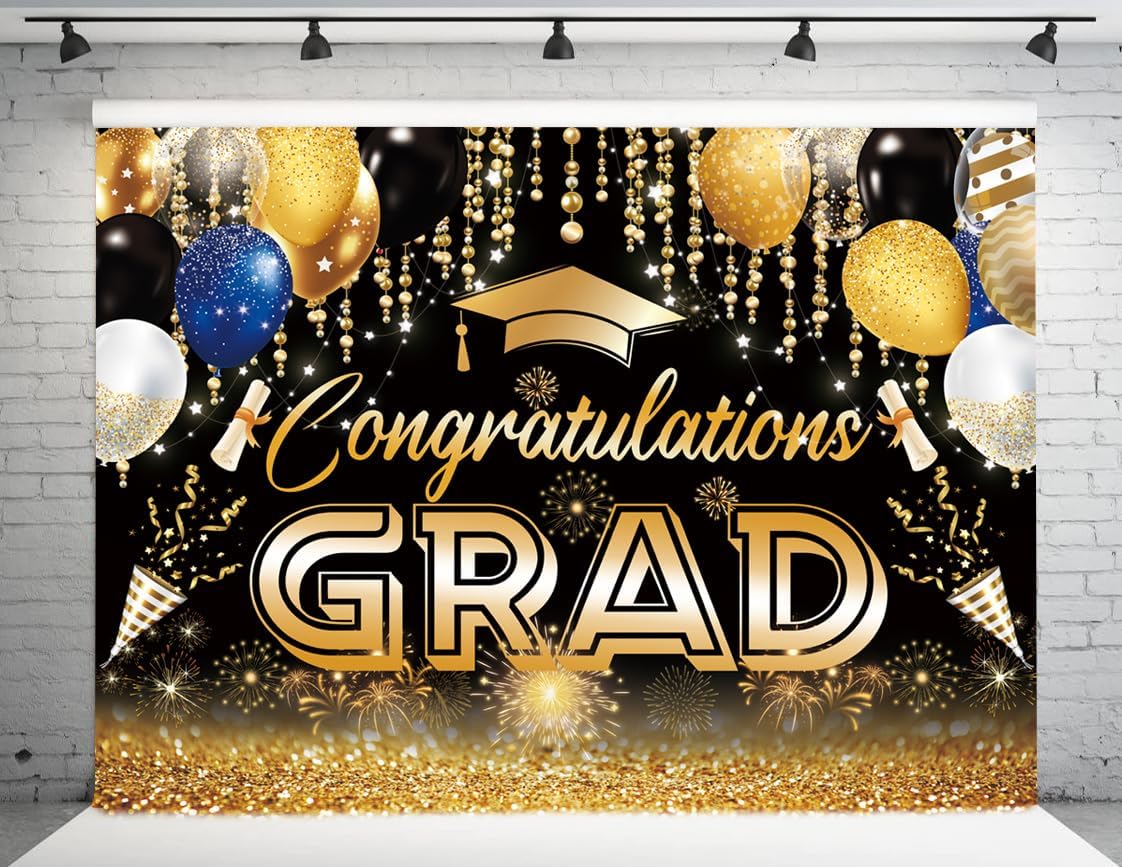 10X8FT Congratulations Congrats Grad Backdrop Class of 2025 Graduation Background, Bachelor Cap Celebration Party Decorations for School Prom Party Banner 2025 Graduation Banner DH-607