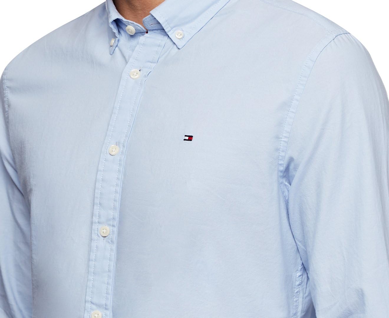 Tommy Hilfiger Mens Custom Fit Long Sleeve Buttondown Shirt (Light Blue, XL) - Image 6