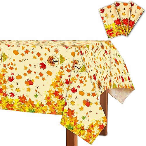 3 manteles para fiesta de otoño, cubierta de mesa de Acción de Gracias, decoración de fiesta de cumpleaños con temática de arce, calabaza y hoja de