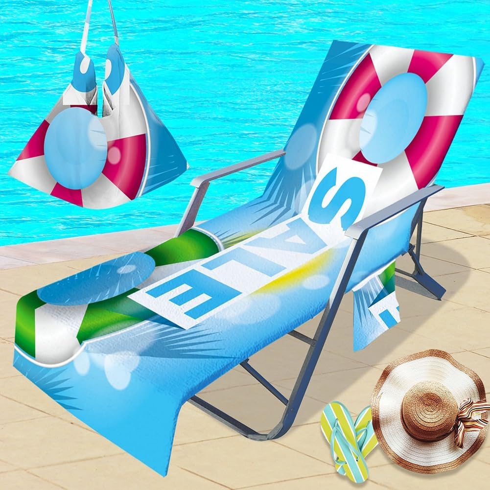 GeRRiT Lounge Chair Towel Cover, Thick and Quick Dry Chaise,Beach Chair Covers with 2 Pockets for Sun Lounger Pool Sunbathing Garden Beach Hotel, No Sliding (Color : L)