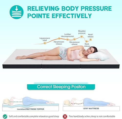 Miniatura 4 de Colchón de espuma viscoelástica plegable de 4 pulgadas, portátil, plegable, de espuma viscoelástica, parte inferior antideslizante, transpirable,