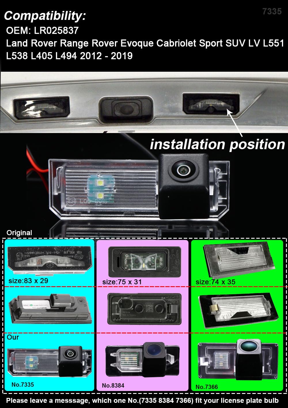 Auto HD, visione notturna, visione posteriore, sistema di retromarcia, telecamera di parcheggio, ricambio per Land Rover Range Rover Evoque Cabriolet Sport SUV LV L551 L538 L405 L494 2012-2019
