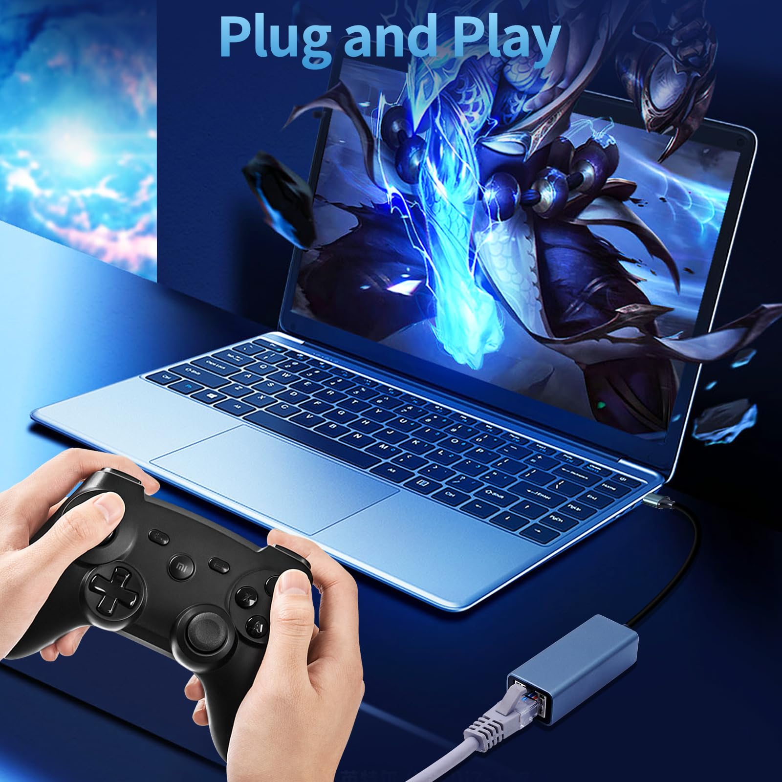 Adaptador USB C a Ethernet, USB Tipo C a RJ45 Adaptador Gigabit Lan 1000Mbps, Compatible para iPhone 15 Pro, iPad Pro/Air, MacBook Pro/MacBook Air, Galaxy S24