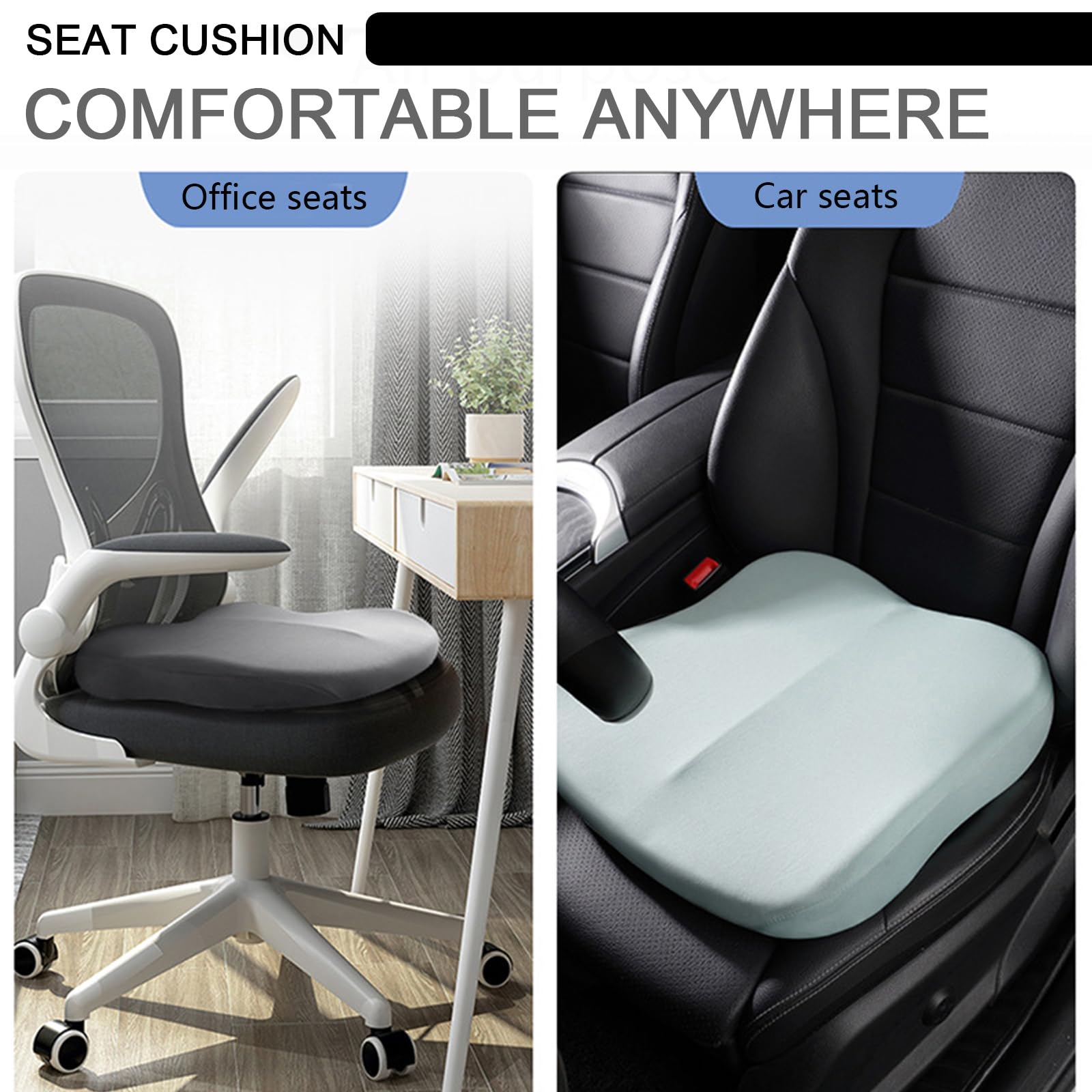 Sitzerhöhung Auto Erwachsene Keilkissen Auto, 10 cm Memory Foam Auto Sitzkissen Fahrersitz Autositzkissen, Tragbare Steißbein Sitzkissen für Bürostuhl, Rollstuhl,Grau