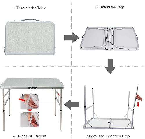 Miniatura 6 de Mesa plegable de campamento portátil de altura ajustable, 234 pies, mesa plegable de aluminio ligero para picnic al aire libre, color blanco, 2 pies
