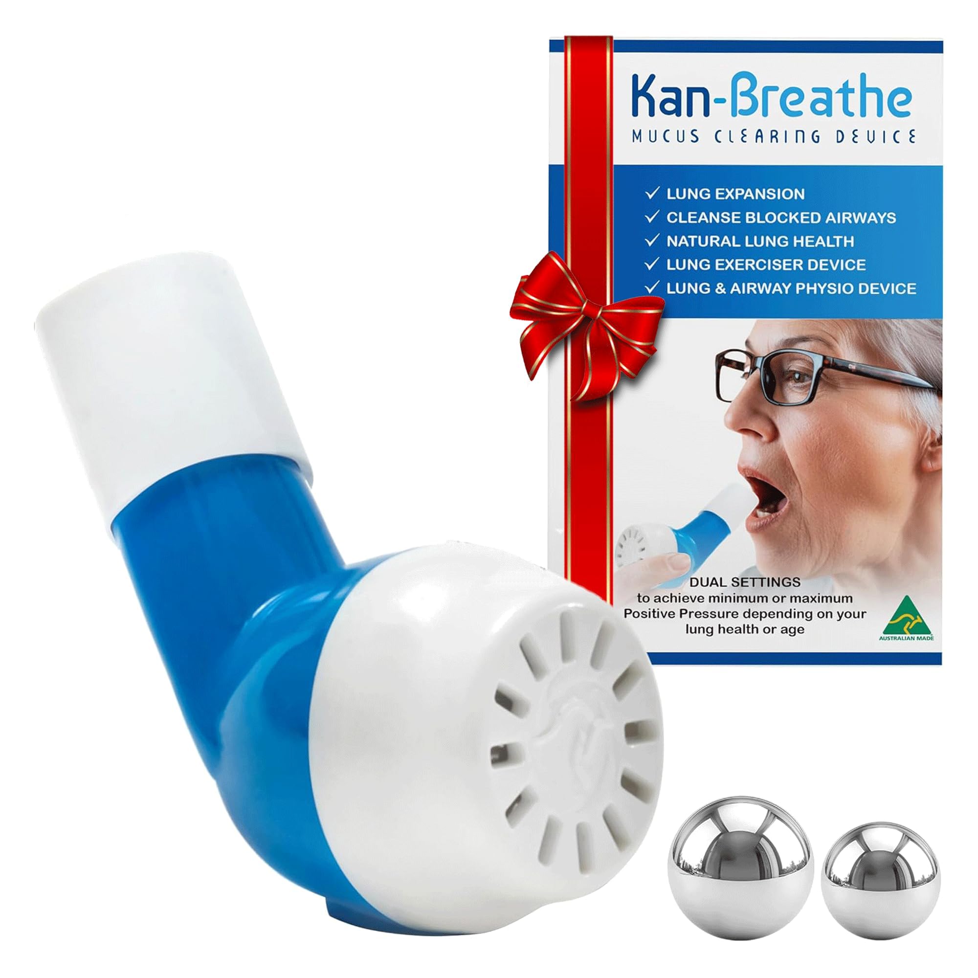 KAN-BREATHE Natural Lung Exerciser & Mucus Removal Device - Naturally Clear Mucus from Airways & Improve Lung Capacity with This Opep Respiratory Breathing Exercise Device - Made in Australia – Blue