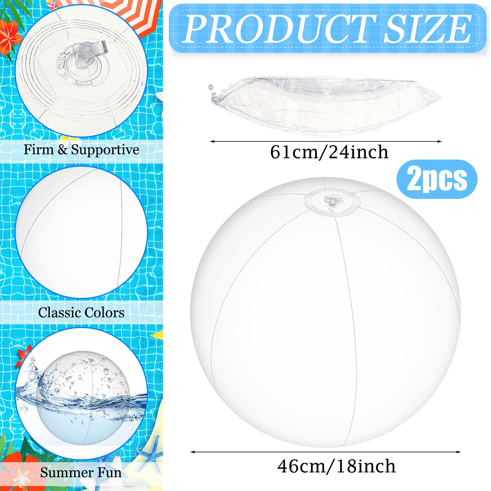 2 pelotas de playa hinchables de 61 cm de PVC, grandes pelotas de playa inflables para piscina, playa, fiesta en el jardín y verano