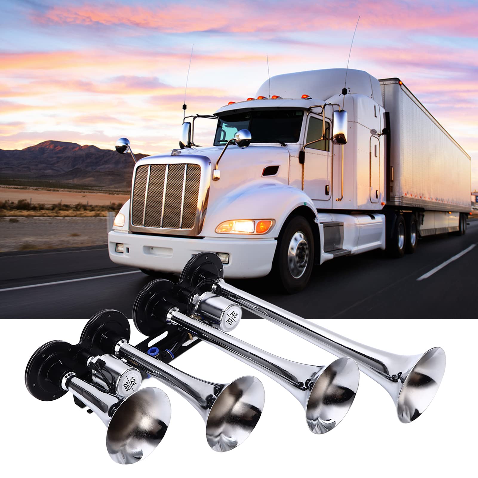 12‑24V Air Horn Kit 4 Trompetenzug Horn 130 DB Fahrzeug Geänderte Lufthörner für LKW -Autoboot Van