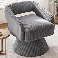LINSY 360° Swivel Barrel Chair - Modern Boucle Corduroy Gray Accent Chair with Arms for Small Spaces, Bedroom & Living Room