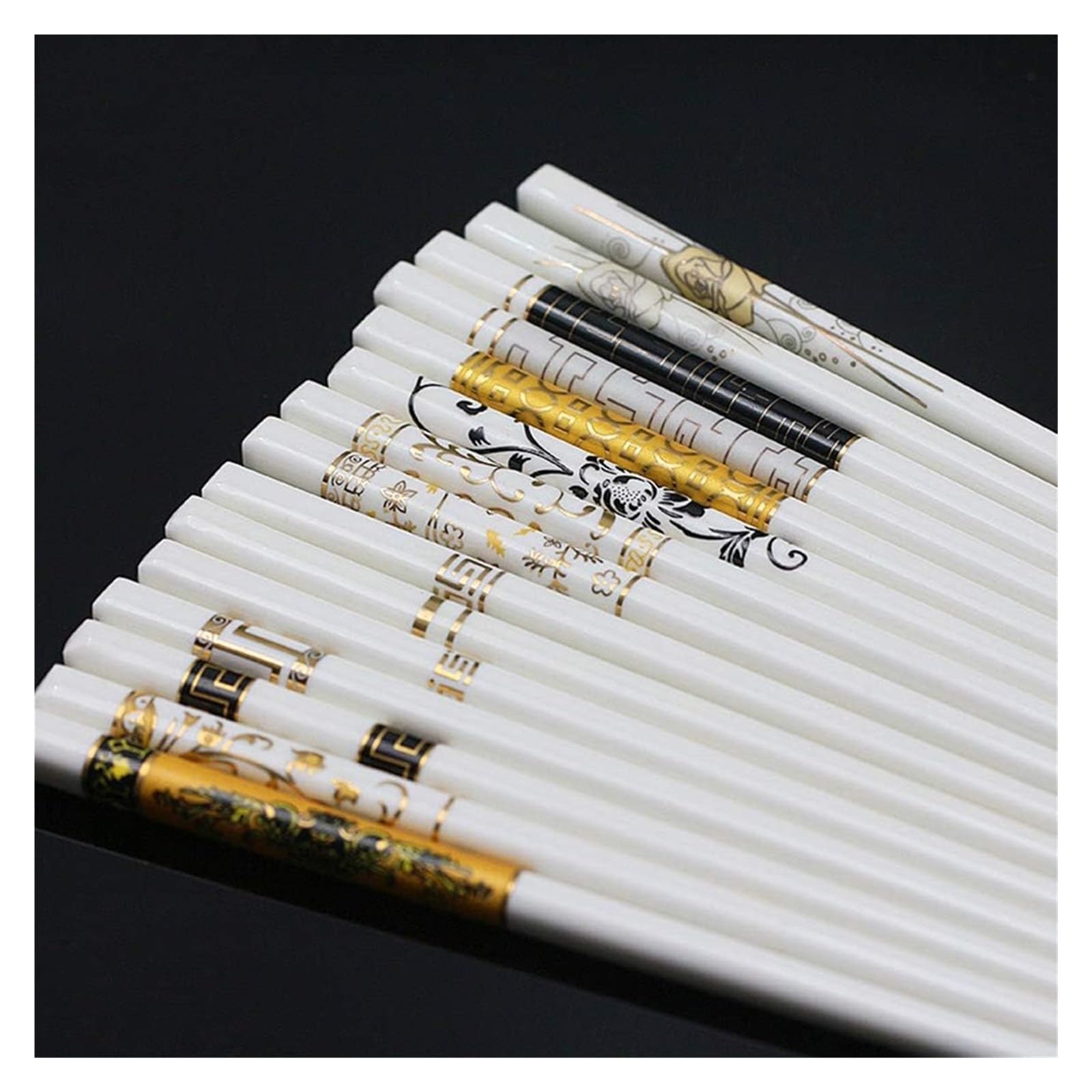 Jeu de baguettes, 5 paires de baguettes en porcelaine dorée et blanche, céramique 25cm/9,8 pouces, vaisselle chinoise for la maison le Restaurant A(B)