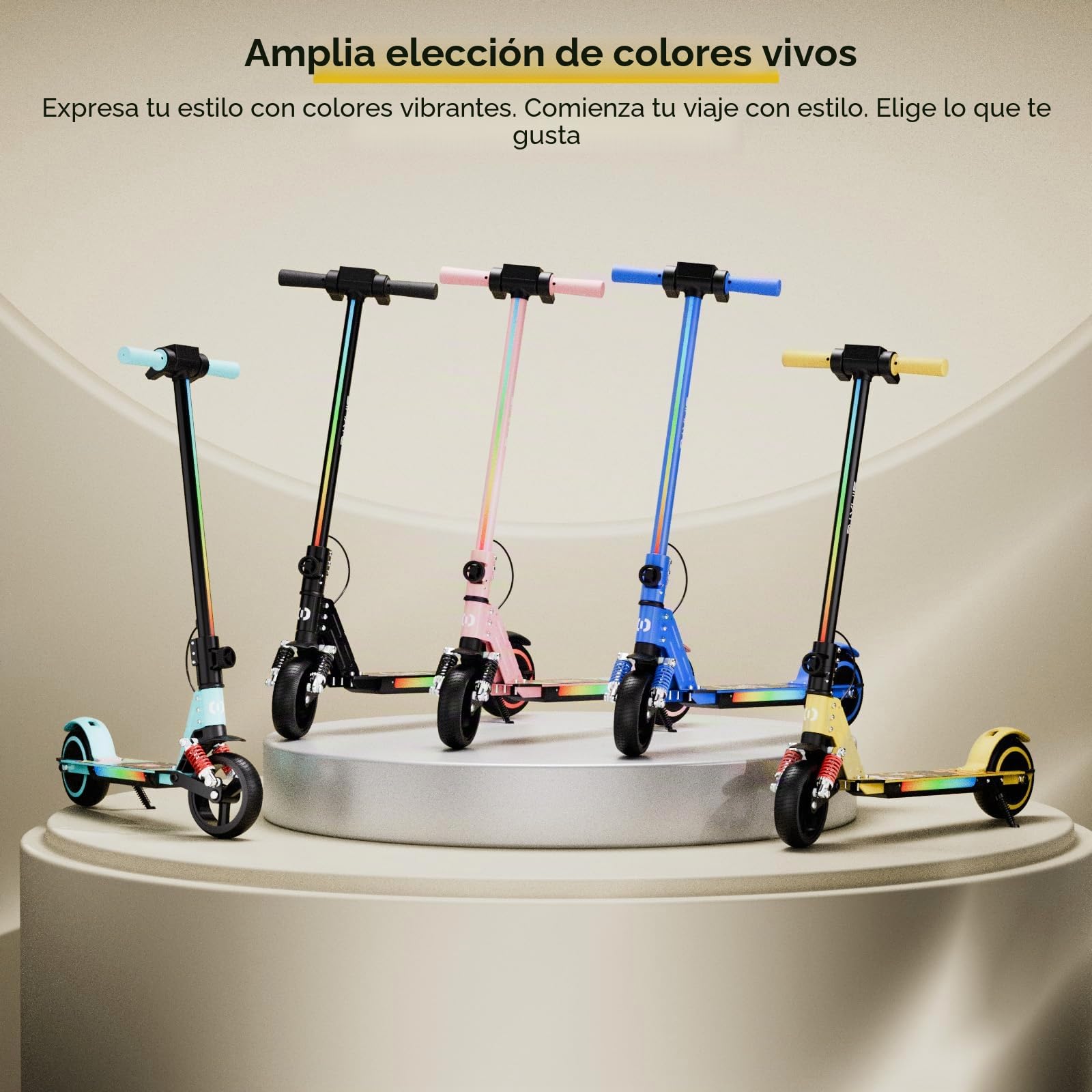 S5 Patín Eléctrico para Niños, Scooter Eléctrico Plegable con Luz LED, Llantas Todo Terreno de 6,5", Velocidad Máx. 14 km/h, para 6-14 Años, Amarillo