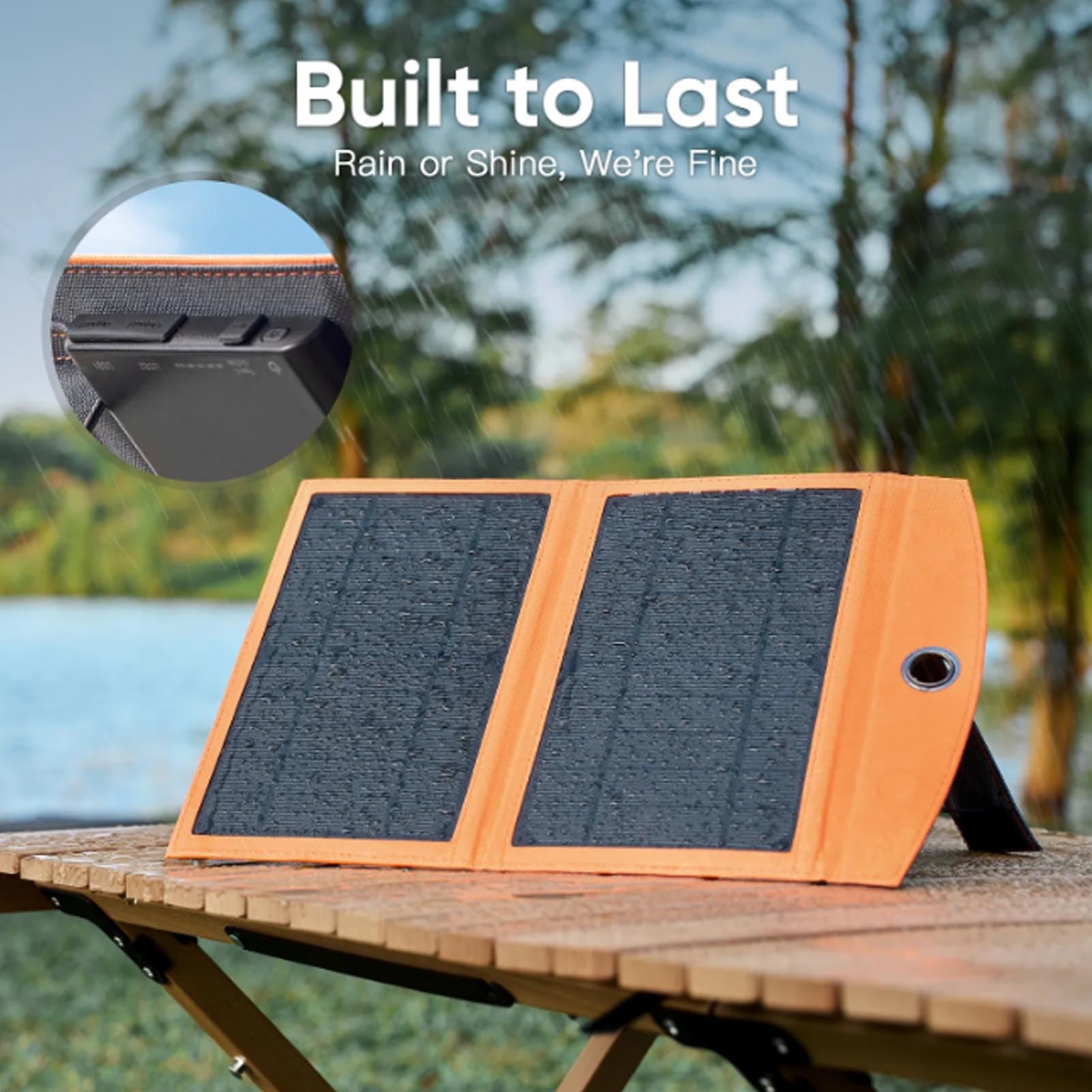 Cargador plegable de panel solar eficiente de 14 W, plegable, USB A, USB C, para actividades al aire libre, silicona monocristalina