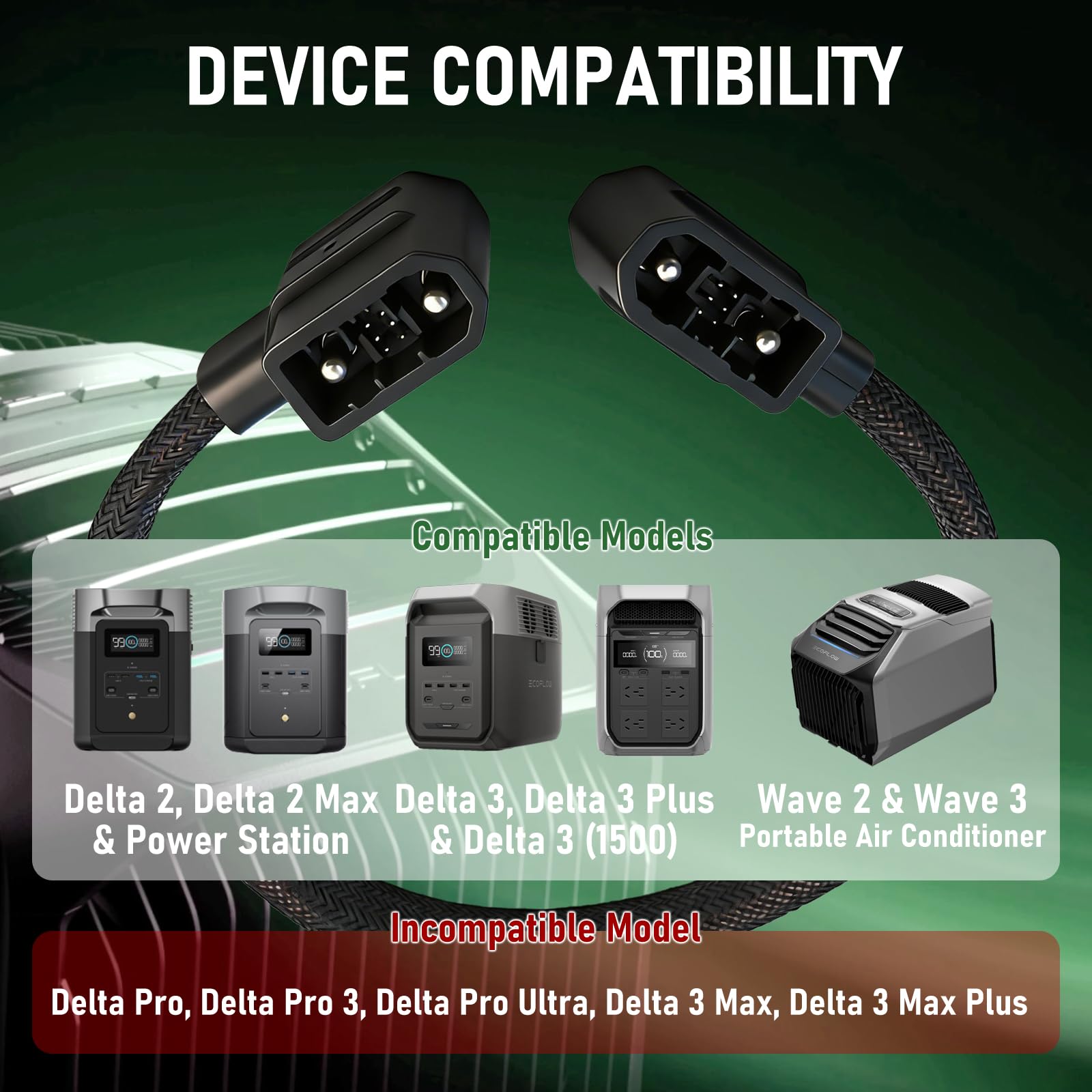 Dodatkowy kabel zasilający do baterii EcoFlow – szary pleciony kabel połączeniowy 101 cm do Delta Max/Delta 2/Delta 3 Series i Wave 2/3, niekompatybilny z Pro/Pro 3/Ultra/3 Max