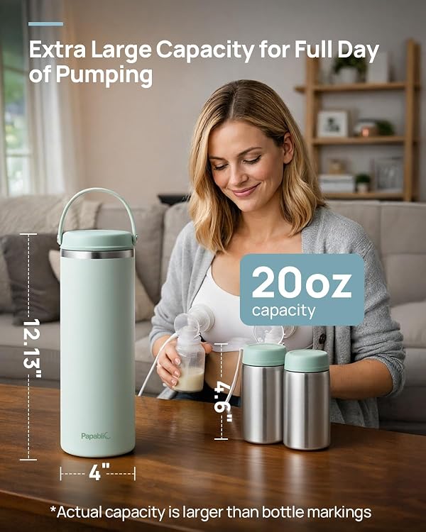 Papablic 20oz Portable Breast Milk Cooler for Outdoor, Larger Capacity Travel Breastmilk Chiller with 2pcs Baby Bottles for Breastmilk Storage,Sakura Pink by Papablic - Image 5
