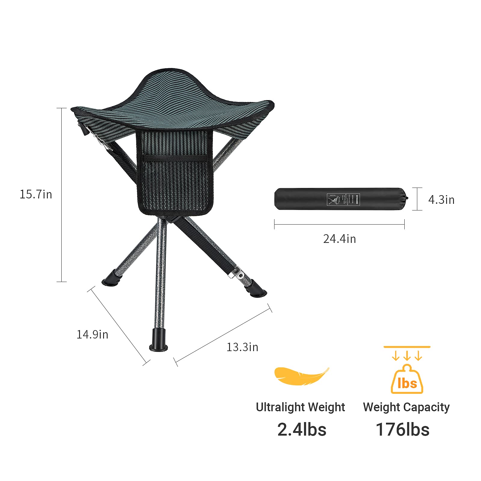 FUNDANGO 2 Pack Tripod Folding Chair Portable Camping Tripod Stool Backpacking Camp Stool Lightweight Hunting Stools Chair Seat Footstool for Fishing Travel with Carry Bag