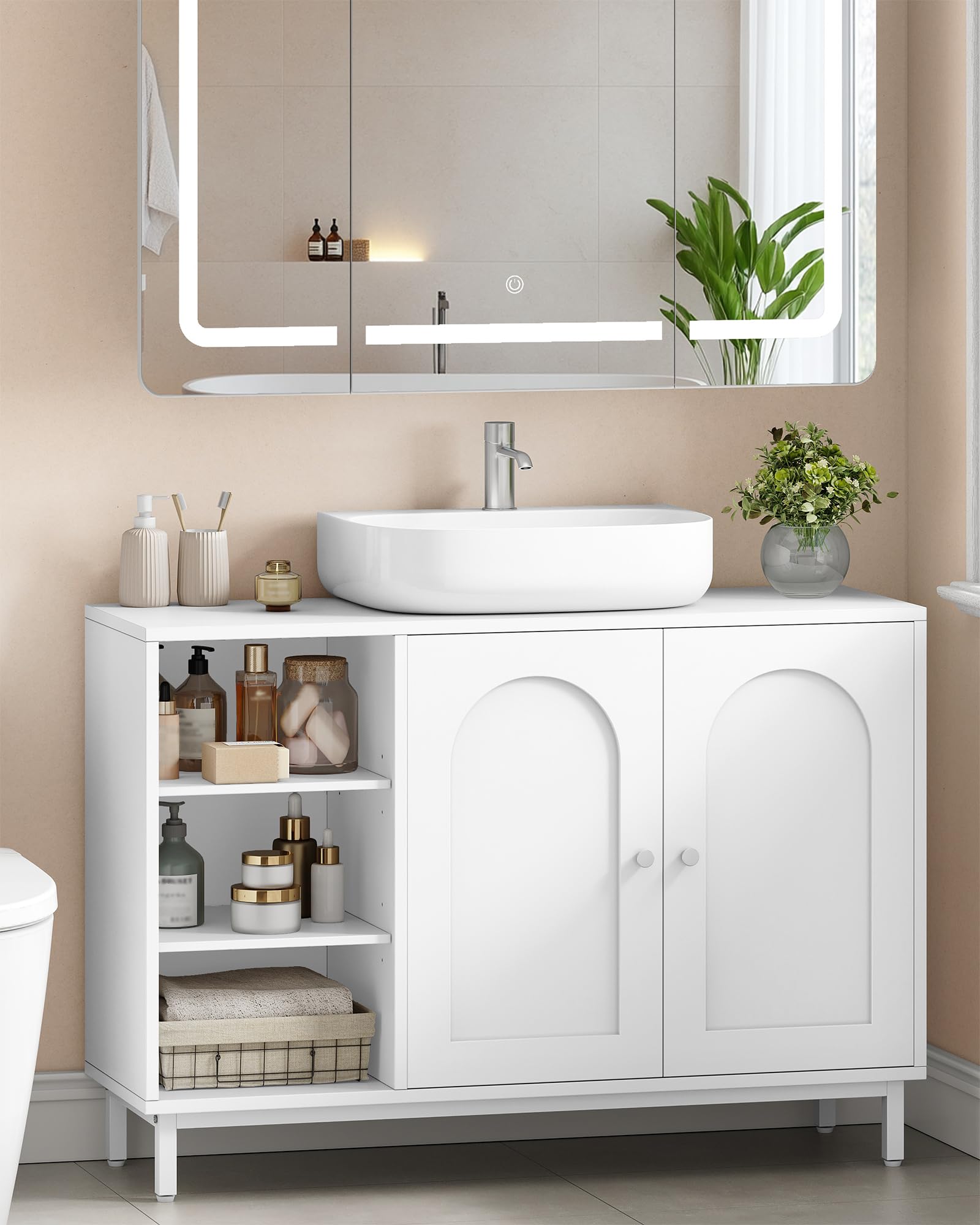 Hzuaneri Mobile Sottolavabo per Bagno, Mobiletto da Bagno, con 2 Ante 2 Scompartimenti, Scomparto Regolabile, Ampio Spazio di Archiviazione, Stile Moderno, 30 x 90 x 63 cm, Bianco BC09803W