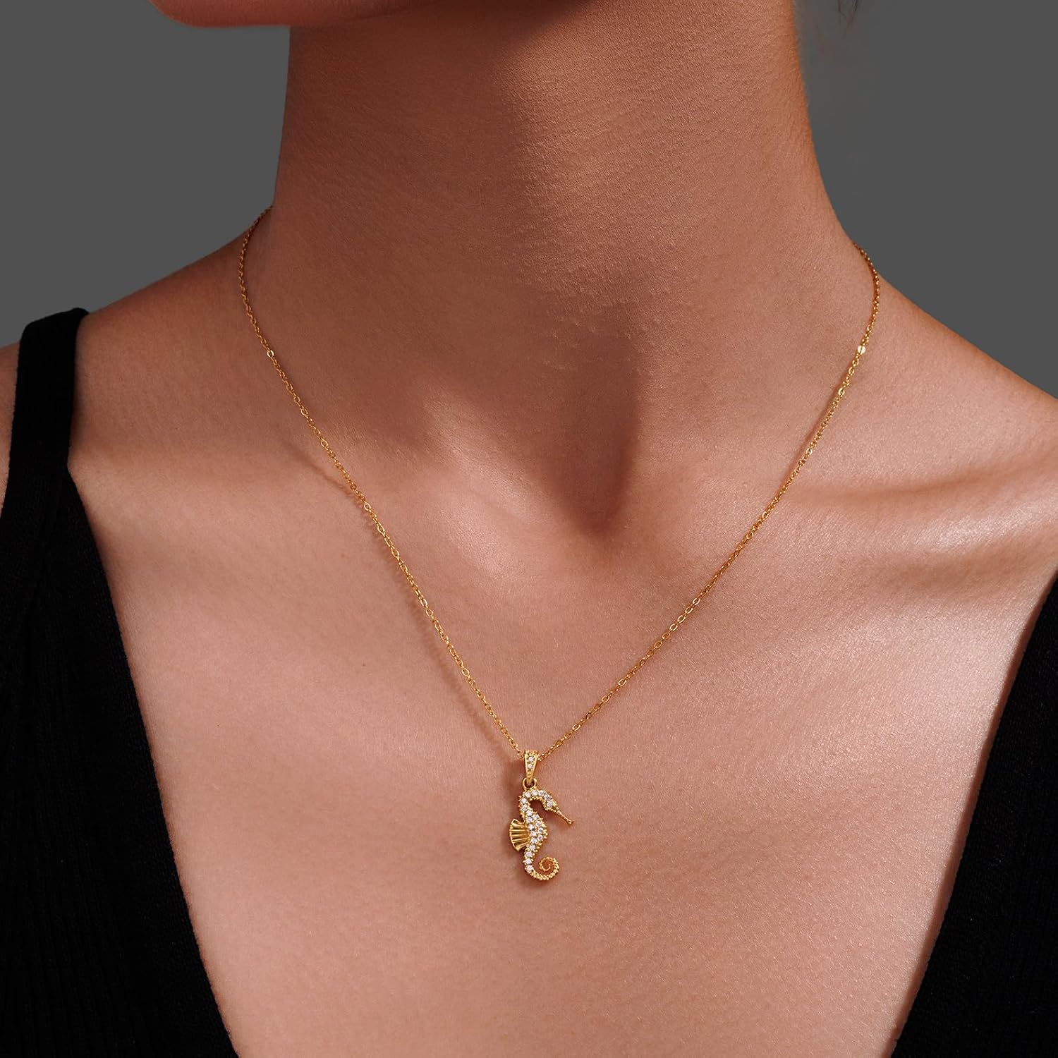 BETTY&SARAH Ocean Series Beach Necklace, 14K Gold Plated Shell Starfish Necklace with Cubic Zirconia, Summer Beach Vacation jewelry Gift - Image 2