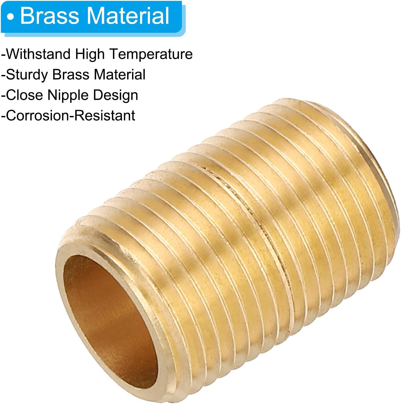 PATIKIL 3/8" x 3/8" NPT Male Brass Pipe Fitting Close Nipple, 5Pcs 8/9" Long Straight Pipe Fitting Connector for Fuel, Air, Water, Oil, Gas System Connection, Brass Tone