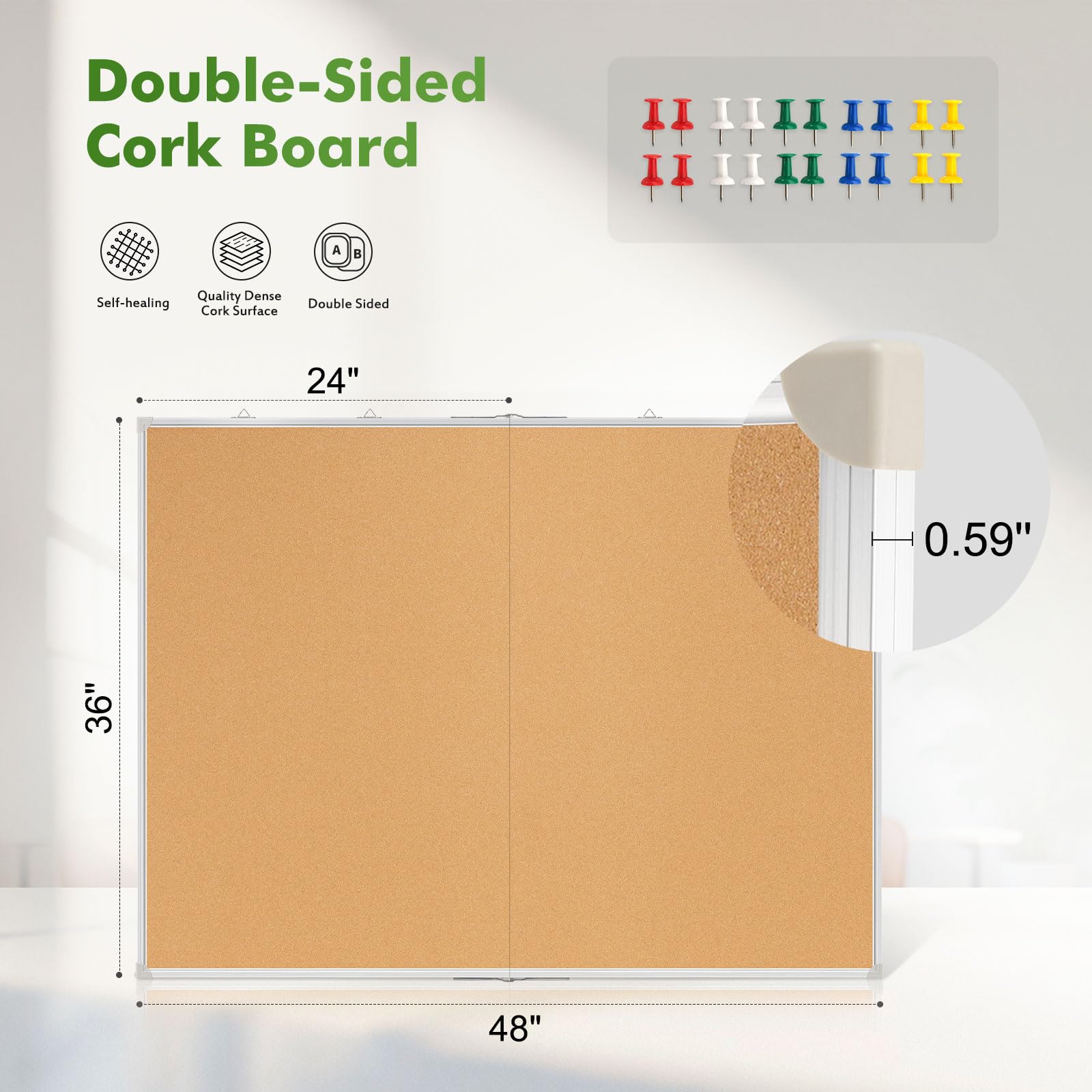 Doppelseitige, große, faltbare Korktafel, 121,9 x 91,4 cm