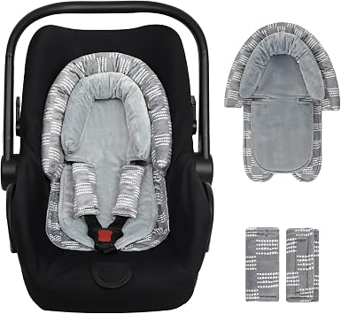 Infant Car Seat Insert, Baby Car Seat Head & Body Support with 2 Strap Pads, Ultra Soft Newborn Preemie Carseat Insert Cushion for Girls Boys, Fits Car Seat, Stroller, Swing, Bouncer, Gray