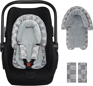 Infant Car Seat Insert, HNHUAMING Baby Car Seat Head & Body Support with 2 Strap Pads, Ultra Soft Newborn Preemie Carseat Insert Cushion for Girls Boys, Fits Car Seat, Stroller, Swing, Bouncer, Gray