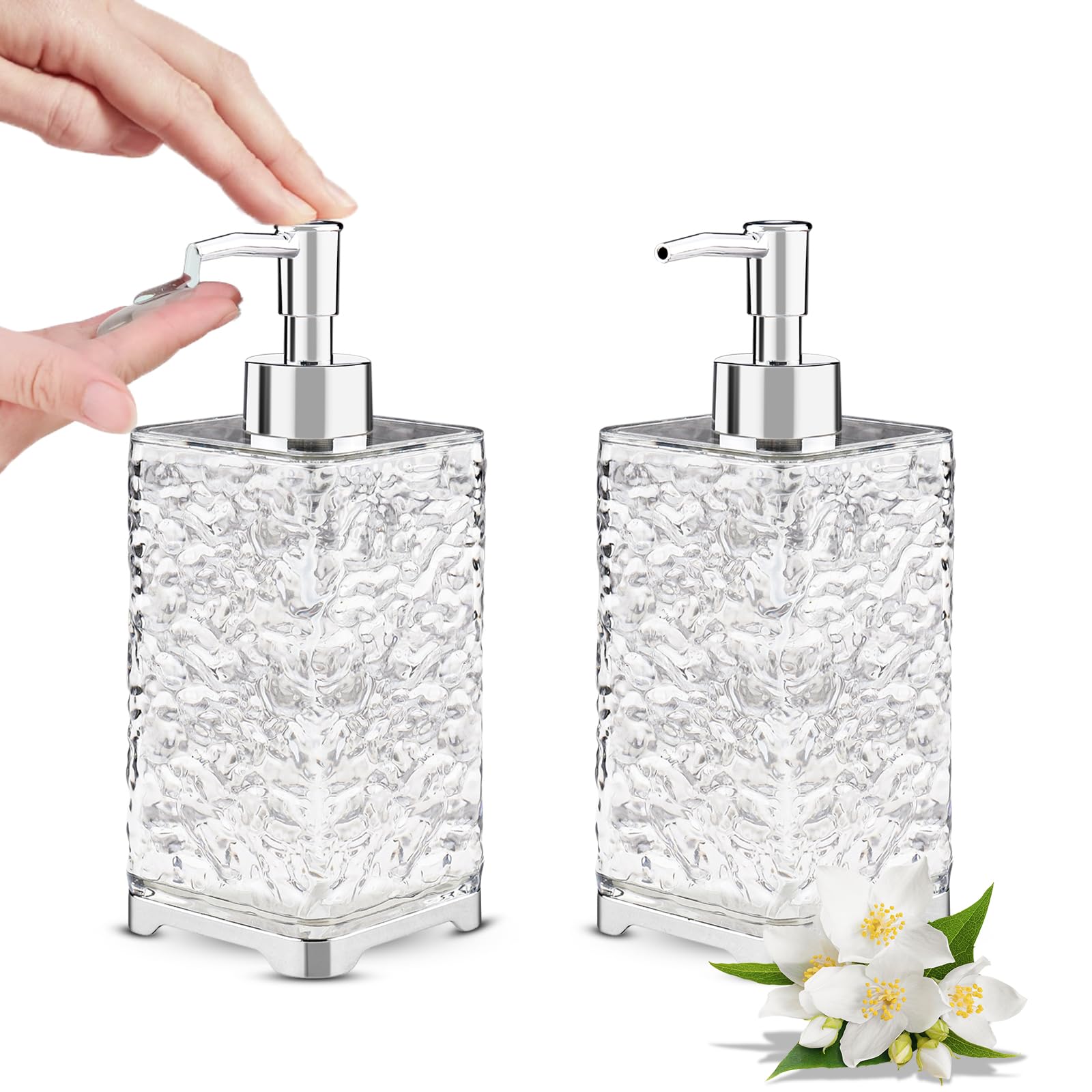 Dispensador Jabón Baño, 2 Pzas Dosificador Recargable de 400ml, para Cocina y Baño, Dispensadores de Gel y Champu para Jabón Líquido, Gel y Champú (Cuadrado)