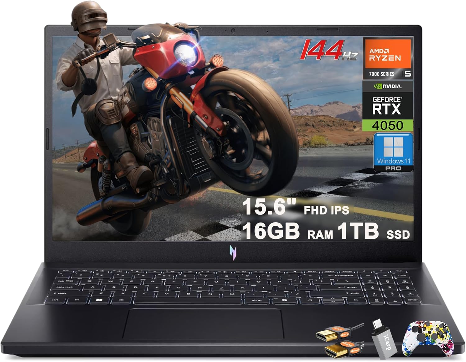 acer Nitro V 15 Gaming Laptop 15.6″ FHD IPS 144Hz AMD 6-core Ryzen 5 7535HS 16GB DDR5 1TB SSD GeForce RTX 4050 Backlit USB-C Win11Pro w/ICP Accessory