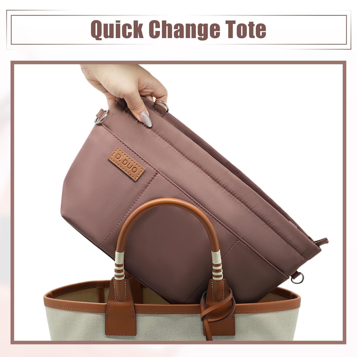 D.DUO Inserto organizer per borsa, borsa a tracolla, inserto organizer per tote con tracolla regolabile, inserti per borsa in nylon impermeabile (Rosa, M)