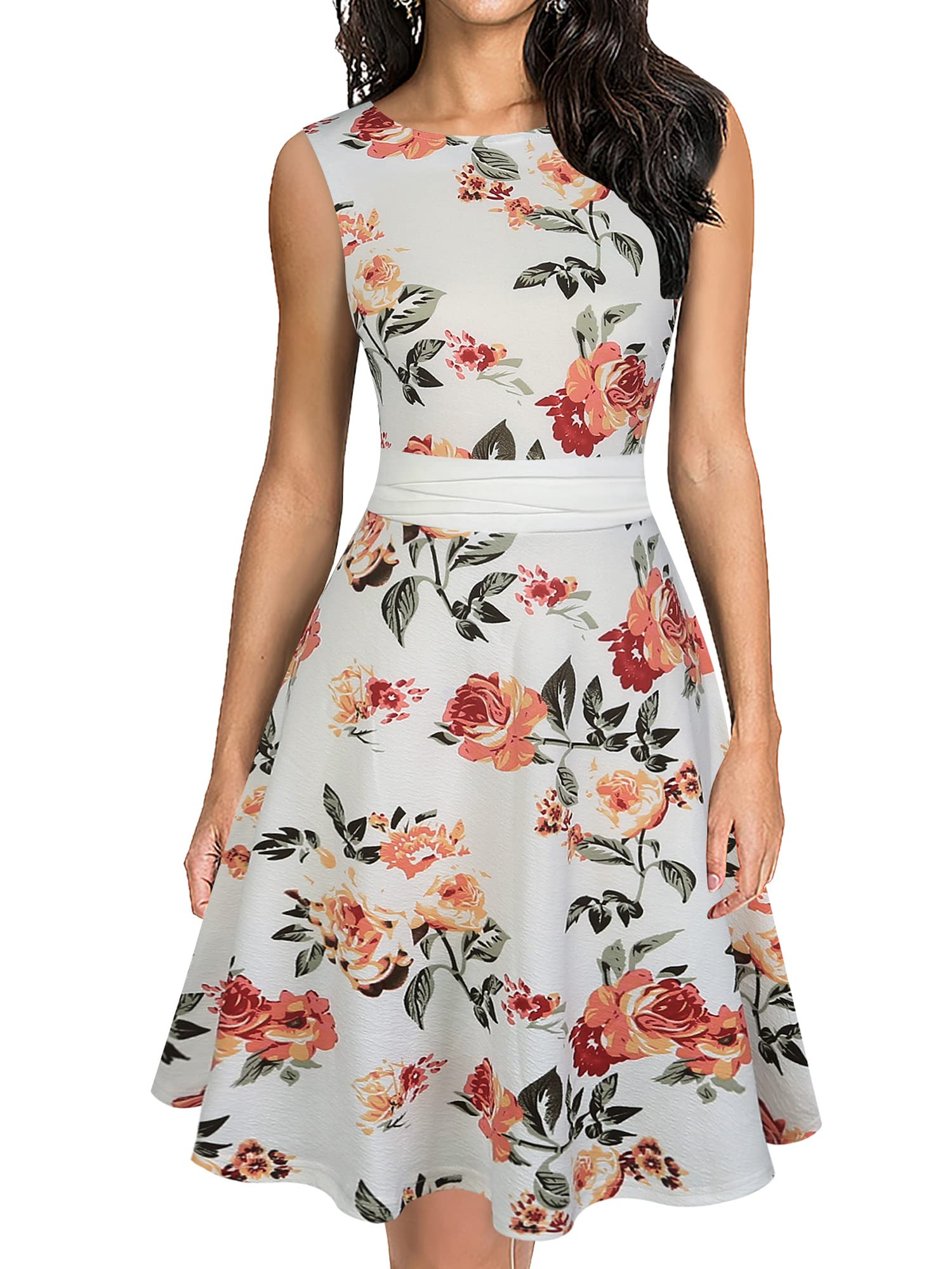 oxiulyWomen's Sleeveless Floral Summer Casual Dress A Line Party Cocktail Vintage Dresses OX358