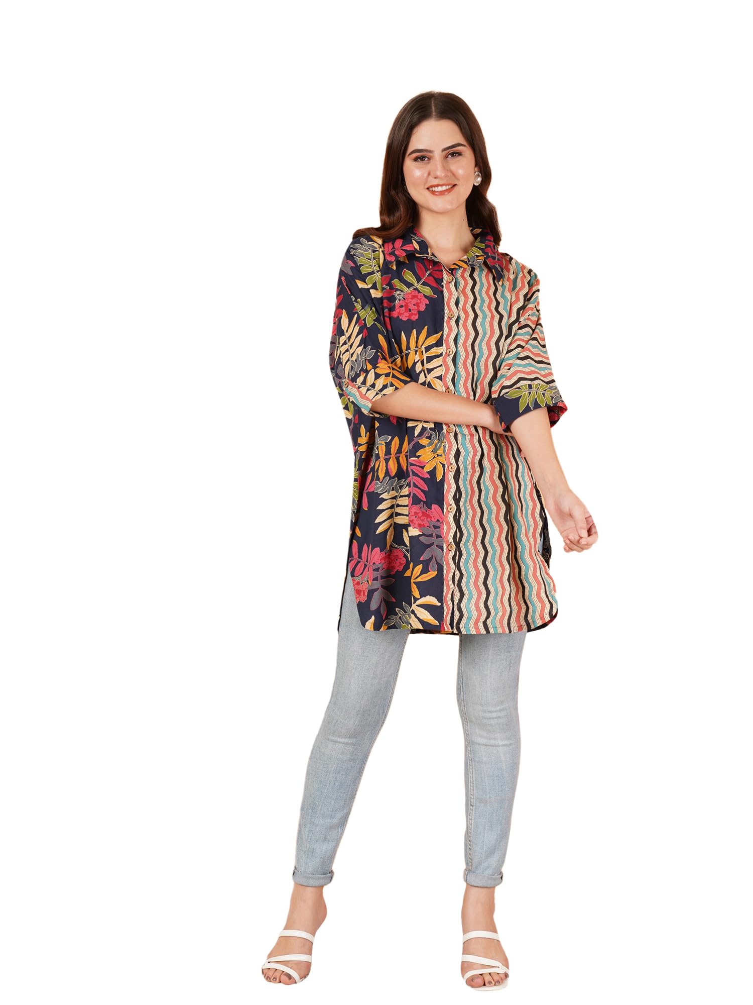 Jaipuri Cotton Printed Oversize Buttoned Shirt for Women