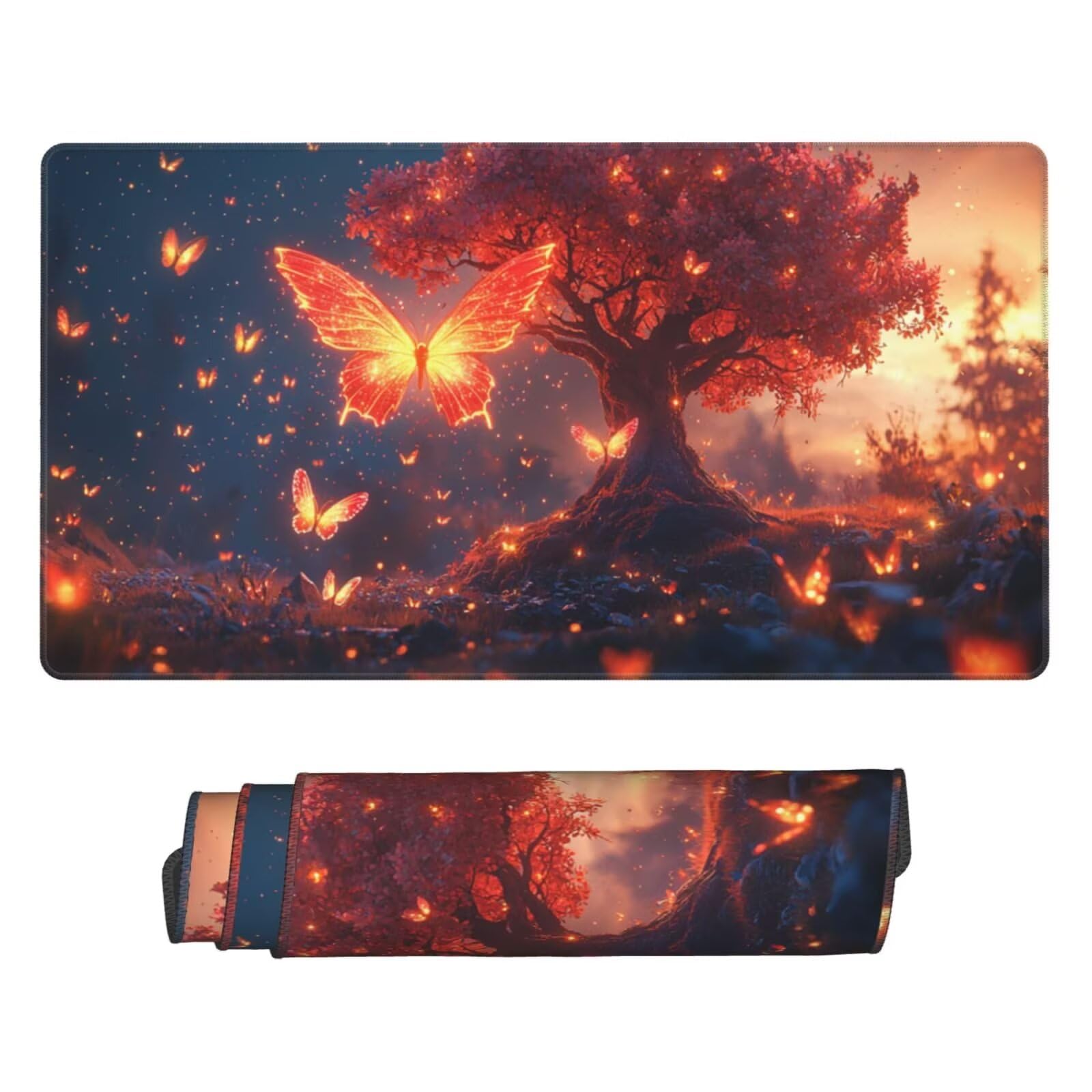 Tappetino Mouse Gioco Papillons arbres, XXL 1600 x 800 mm Grande Mouse Pad, Tappetino Scrivania con Base in Gomma Antiscivolo impermeabile, Mouse Mat con Bordi Cuciti per Computer, PC, Laptop H-450