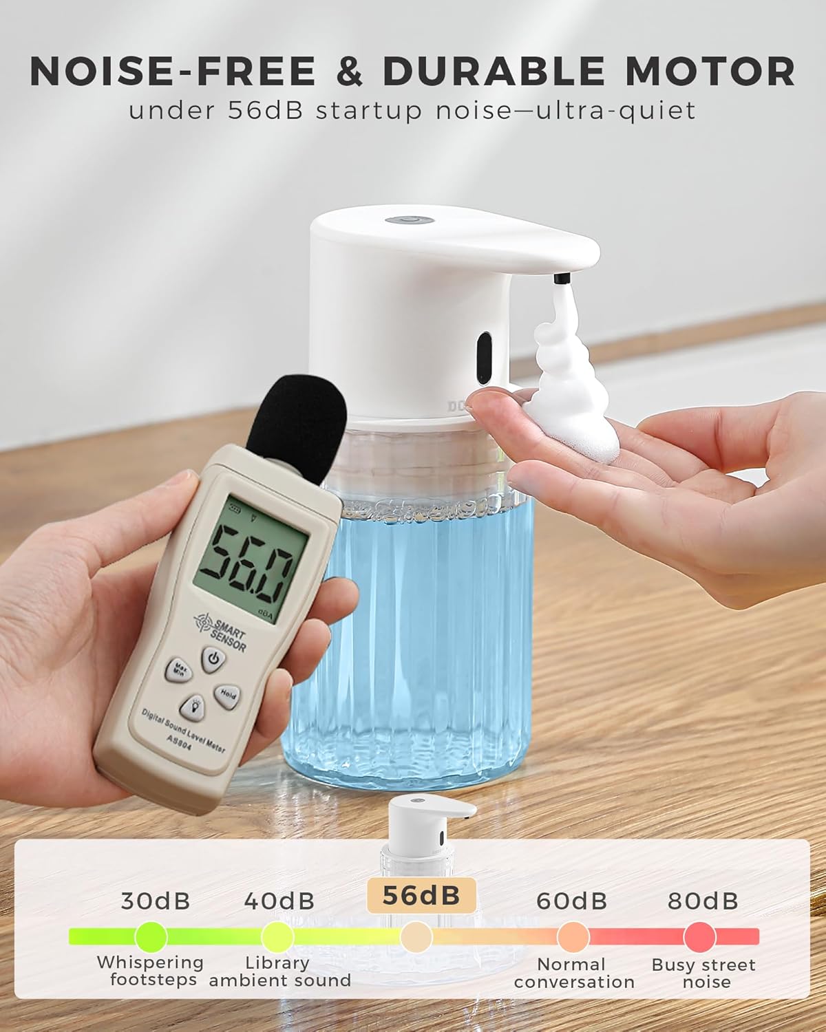 Automatic Foaming Soap Dispenser Touchless, 10oz/300ml Rechargeable, 3 Adjustable Foam Levels, IPX7 Waterproof, for Kitchen Bathroom, White - Image 6