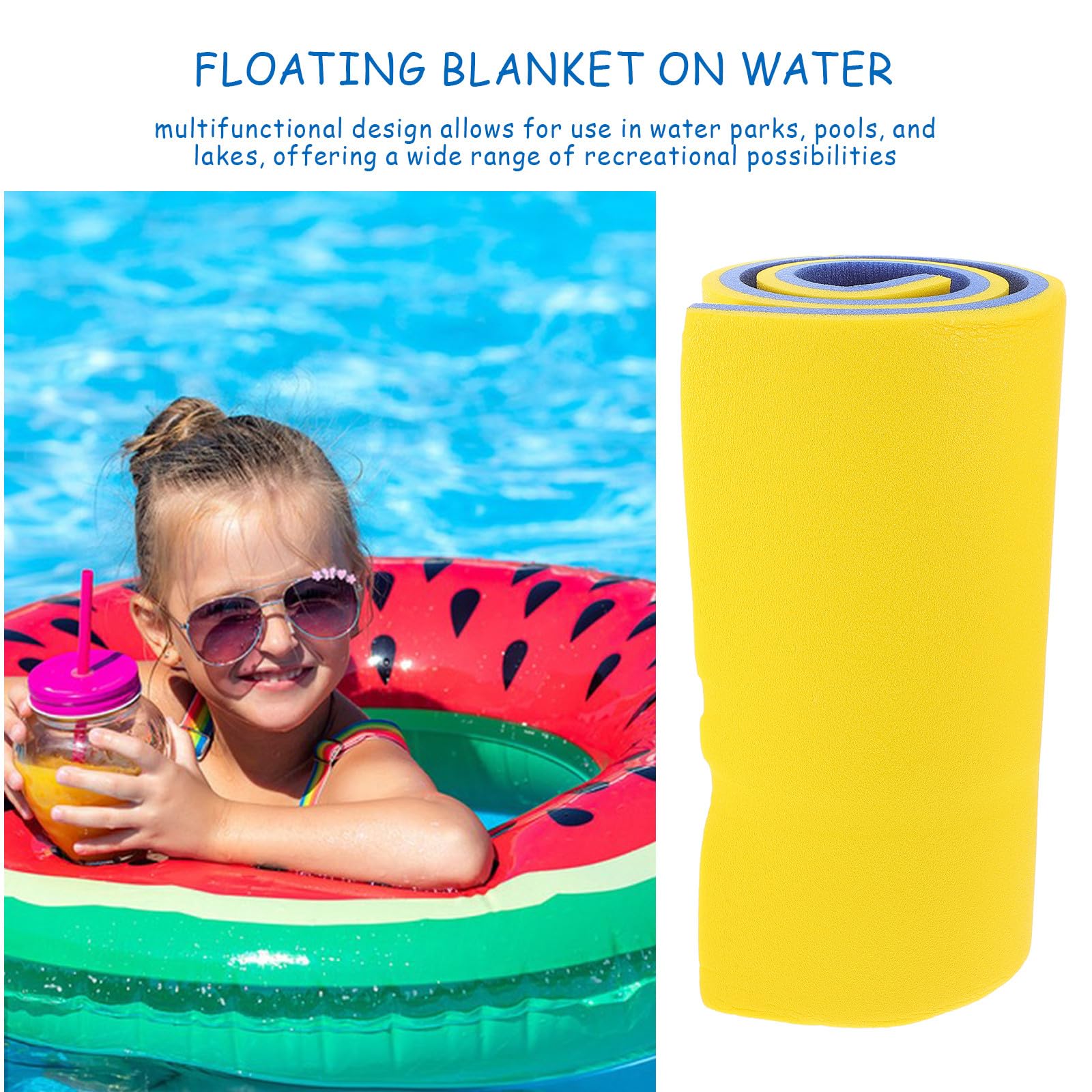 GALPADA Colchoneta Flotante de Espuma para 110X40X22 CM Azul y Amarillo Doble Capa Esterilla Flotante de Nenúfares para Piscina y Actividades Acuáticas en Lagos y Parques Acuáticos
