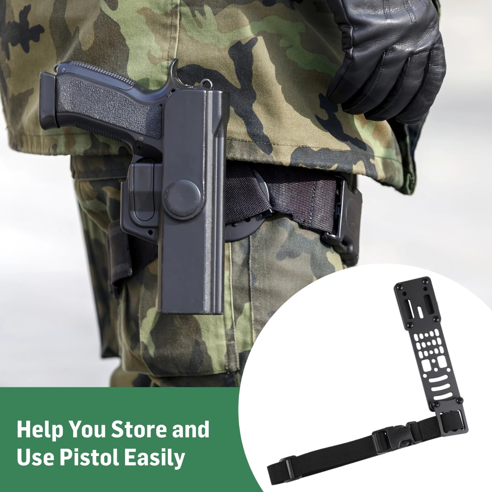 Adaptateur métallique modulaire pour Holster, Plaque d’Extension réglable Drop-Leg avec perçages Multiples, Ceinture de Maintien réglable, Compatible QLS, G-Code, pour Holsters Tactiques