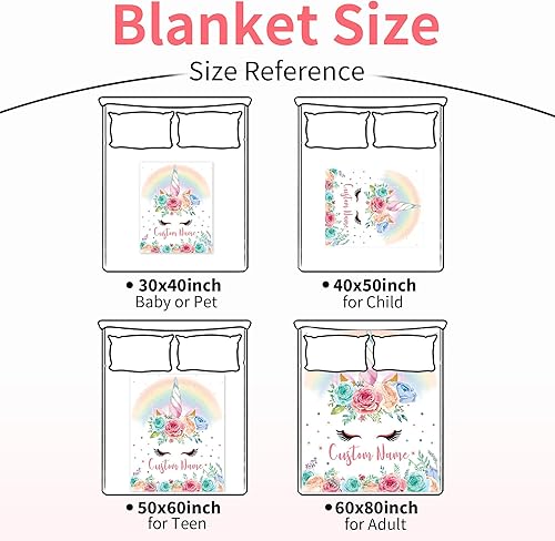 Vista 161 de Manta personalizada de unicornio con nombre para niña, niños personalizados, franela suave rosa, regalo personalizado para cumpleaños, Navidad, baby
