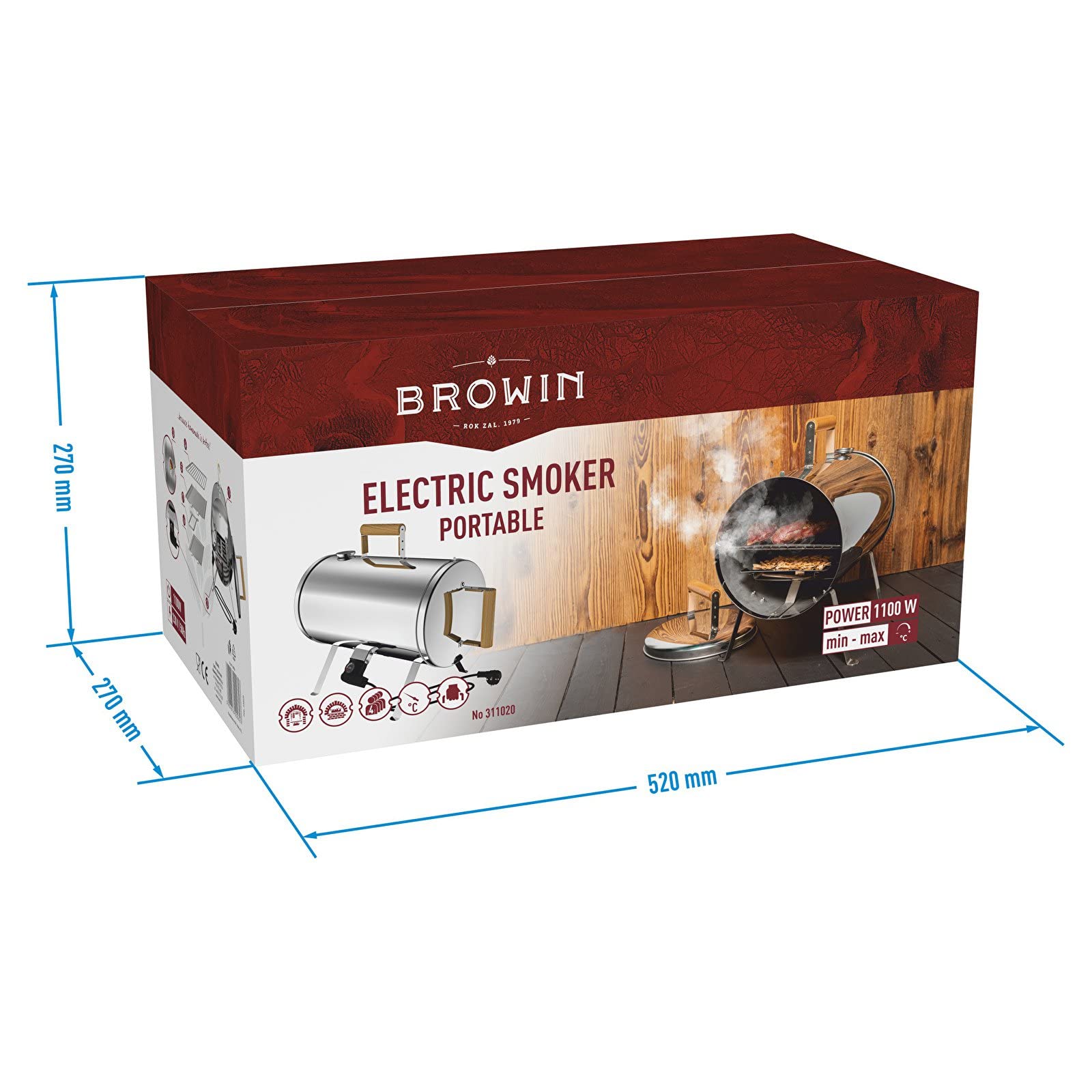 BROWIN Elektrischer Räucherofen 330020 | Kompakt und mobil, Perfekt für unterwegs, Vielseitig einsetzbar, Einfache Bedienung, Ideal für Fisch, Fleisch und Gemüse