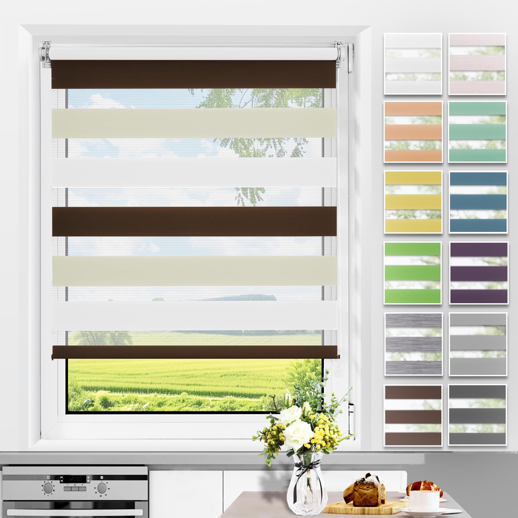 Allesin Doppelrollo Klemmfix ohne Bohren & mit Bohren, Duo Rollos für Fenster und Tür, Klemmrollo Fensterrollo lichtdurchlässig, Sichtschutz und Sonnenschutz