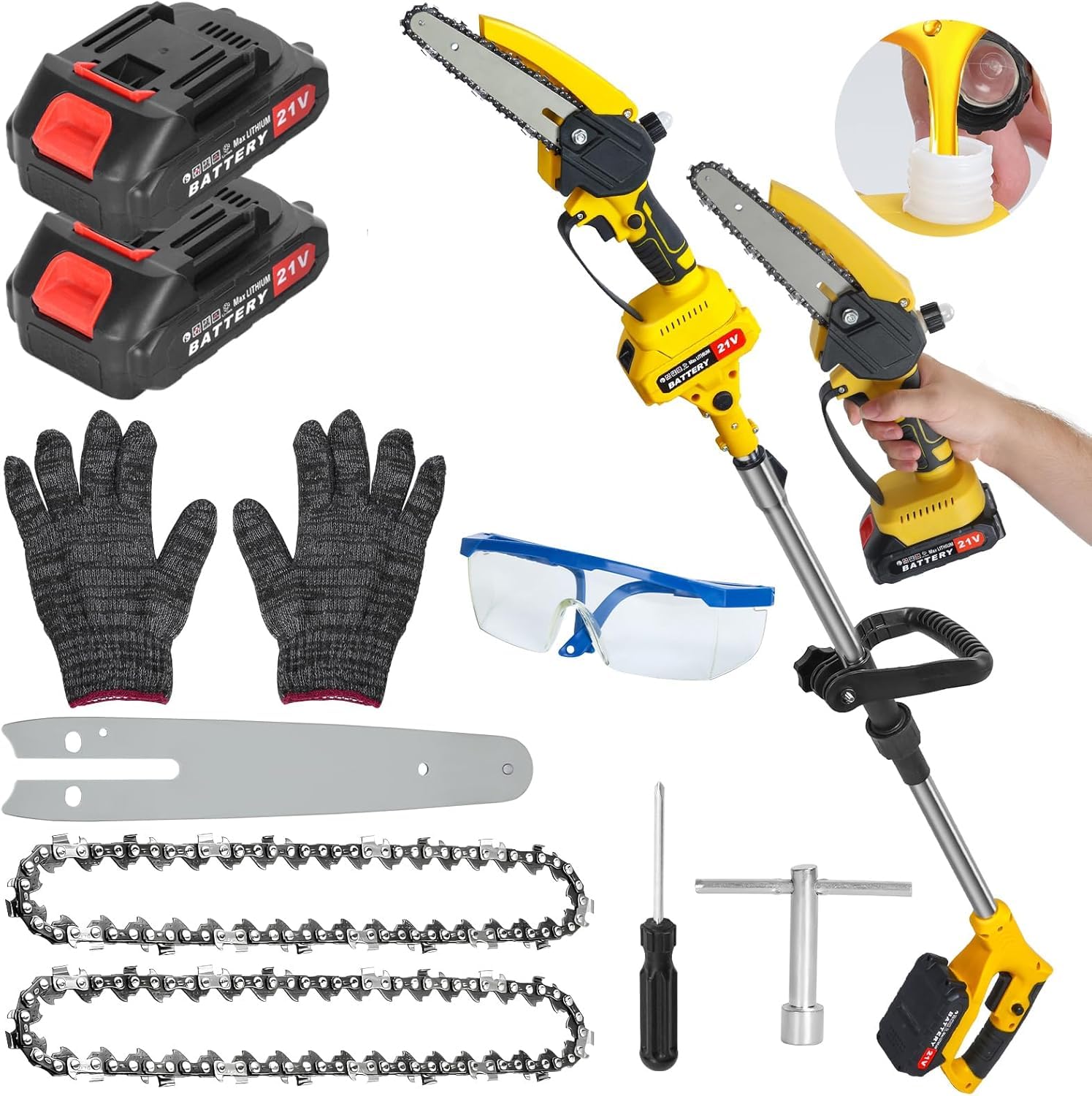 Tekrabea 2-In-1 Cordless Pole Saw And Mini Chainsaw,6 Inch Mini Chainsaw Cordless With Extension Pole,Brushless Electric Pole Saw Long Reach Battery Powered Pole Saws For Tree Trimming Pruning And Wood Cutting
