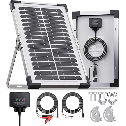7.5W 12 Volt Solar Battery Charger Maintainer, 12V Solar Panel for Car Battery with Smart Controller, Low-Iron Tempered Glass Solar Trickle Charger for Boat Truck RV Lawn Mower