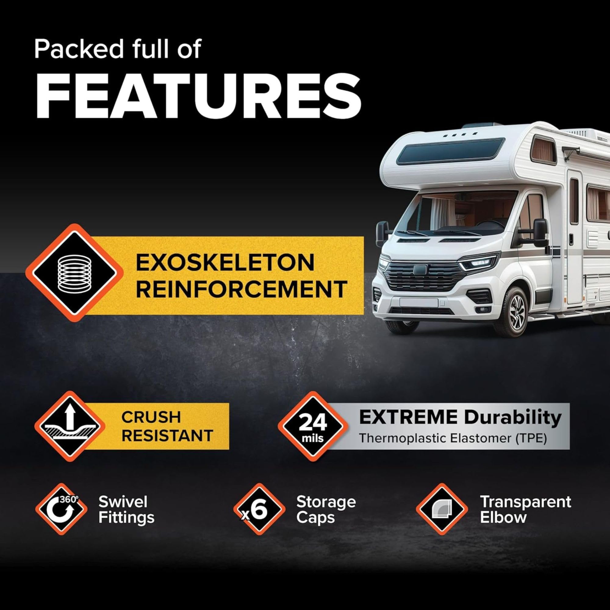 Camco Rhino Extreme 21012 Wohnmobil-Abwasserschlauch-Set, knautschfeste TPE-Technologie, Drehverschraubungen für sichere Verbindung, robuster Abwasserschlauch für Wohnmobil-WC (21012)