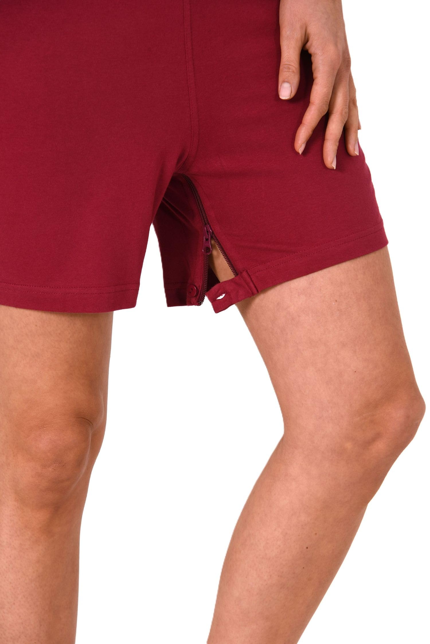 Normann Care Combinaison de soin pour femme, à manches courtes, pyjama une pièce avec fermeture éclair dans le dos et les jambes