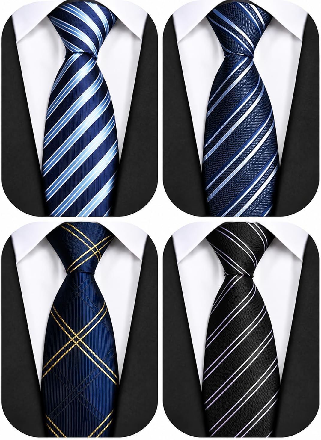 WeiShang Lot 4 PCS Men's Ties Solid Color Neckties Formal Black Ties For Men