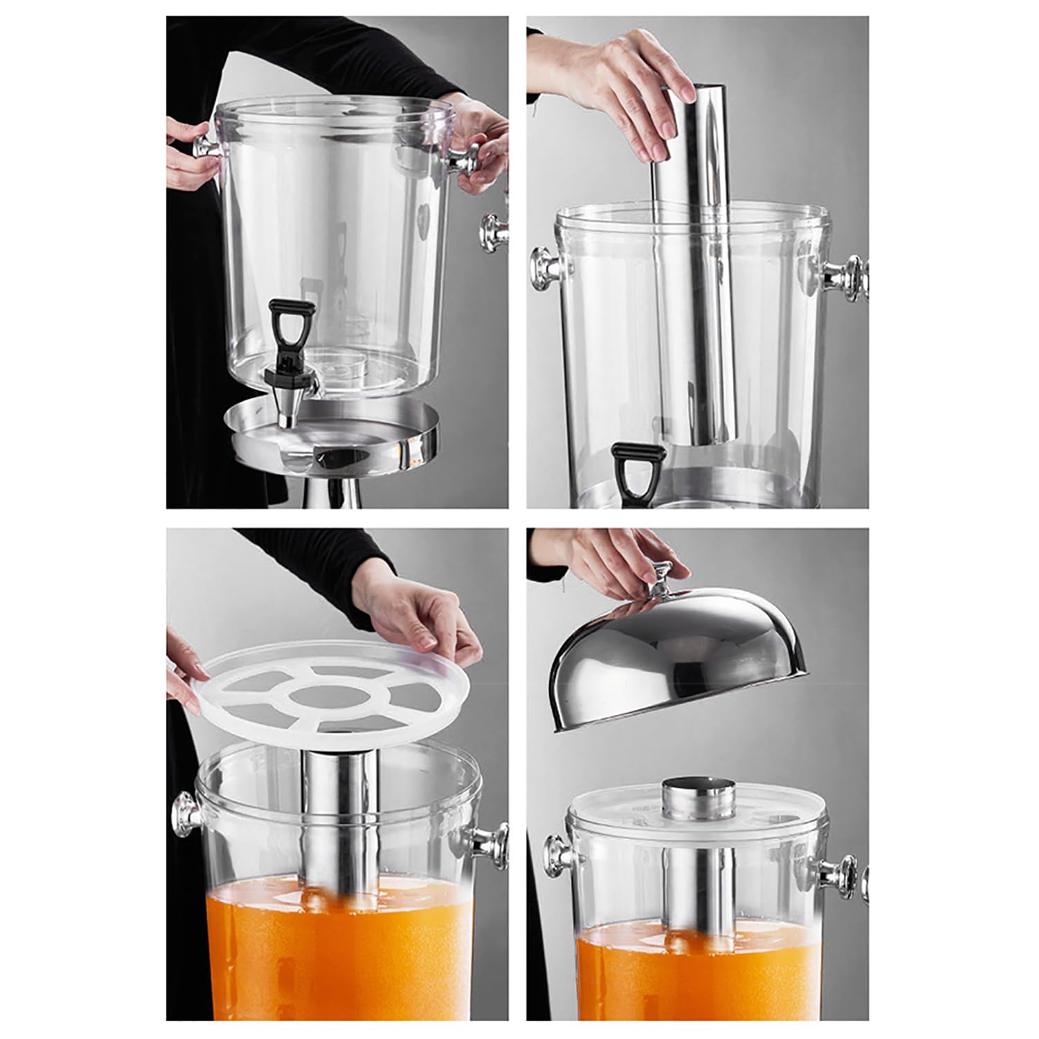 Dispensador de bebidas de limonada, 8 l/16 litros, con núcleo de hielo y bandejas de goteo, ideal para restaurantes, hogares, hoteles, fiestas, duradera y fácil de limpiar